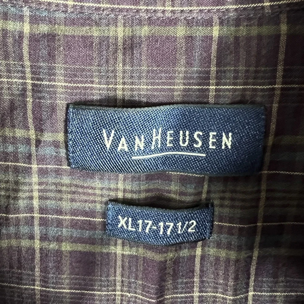 Van Heusen Men's XL Plaid Button Down Shirt Long Sleeve Wrinkle Free Maroon